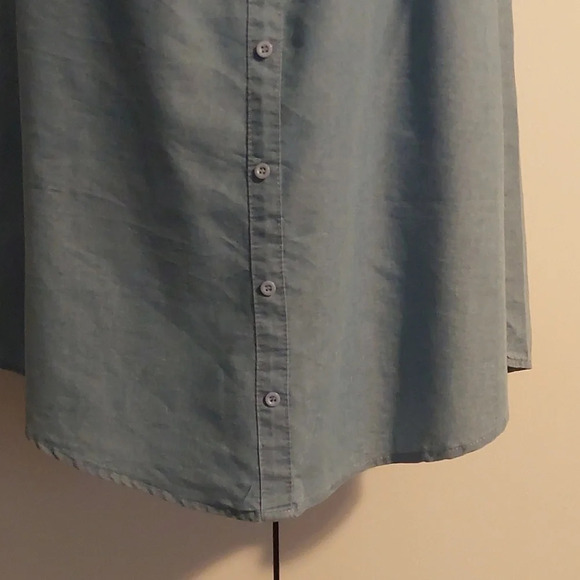 Paper Crane Smocked lightweight denim mini Tunic Sundress off shoulder M blue - Picture 7 of 8